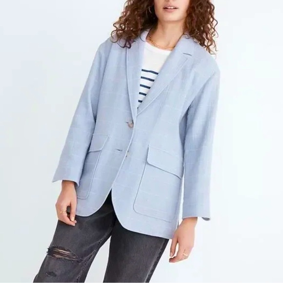 Madewell Larsen Linen Blend Relaxed Windowpane Blazer - Picture 1 of 13